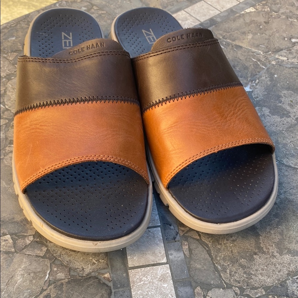 Zerogrand Cole Haan Men’s Sandal Leather Brown and Tan Beach Shoes